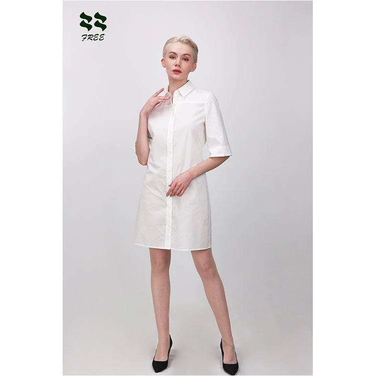 Simple Classic Cotton Midi Dress With Short Sleeve
